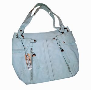 B. Makowsky Large Baby Blue Leather Satchel
